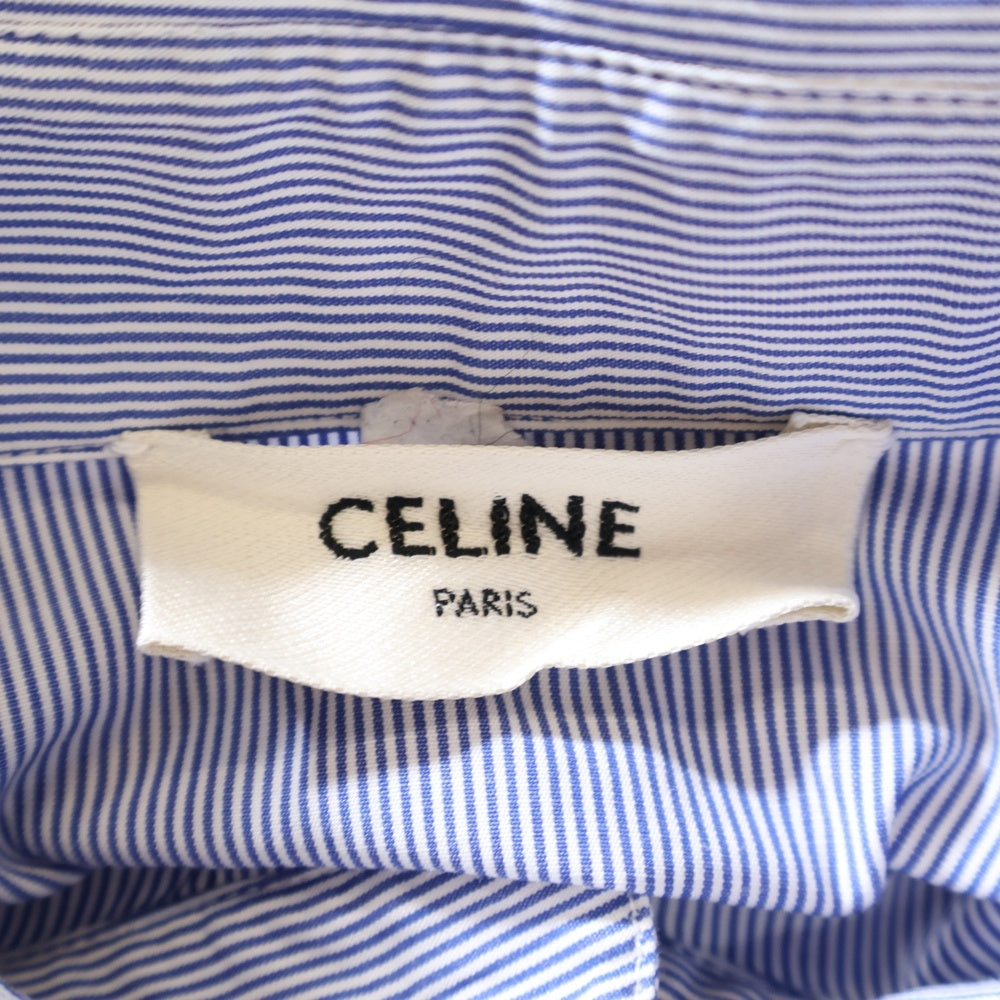 CELINE(セリーヌ) トリオンフ ロゴエンブロイダリー ポプリン ストライプ クロップド 長袖シャツ レディース ライトブルー 2C837937S