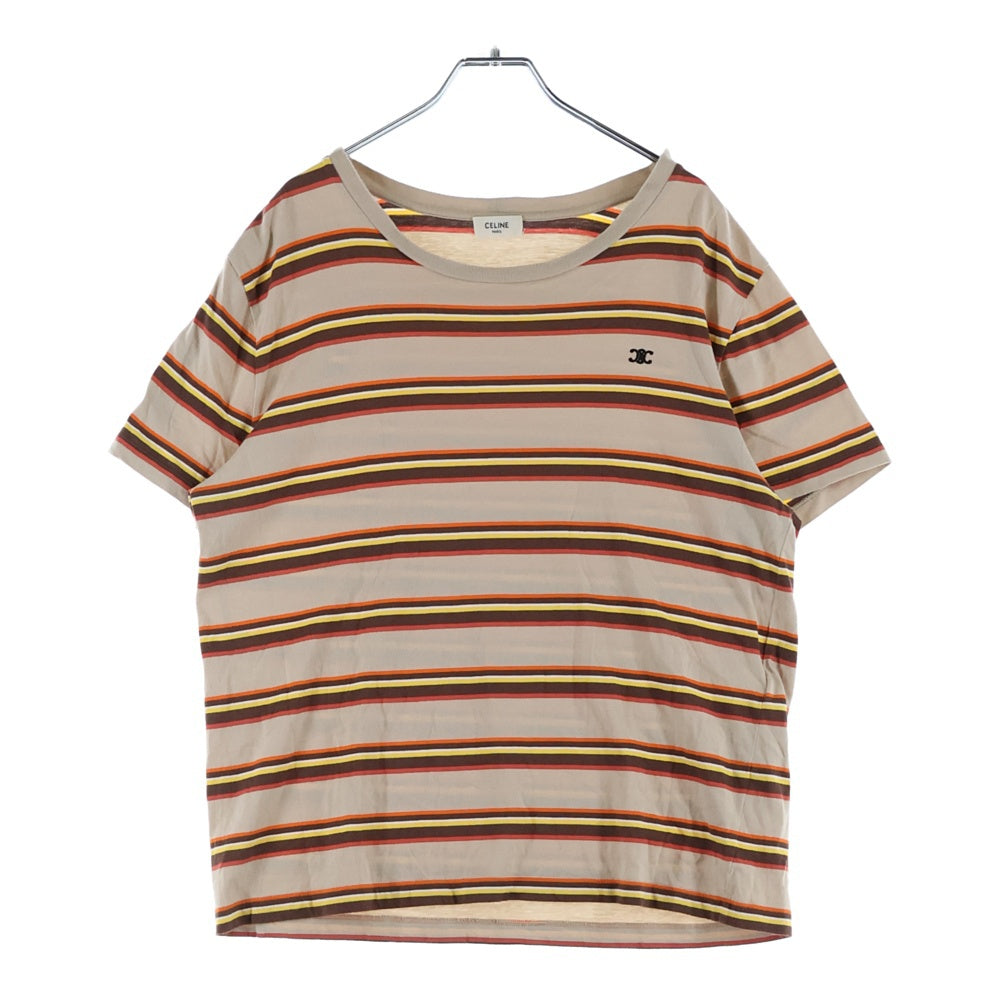 CELINE(セリーヌ) トリオンフ ロゴエンブロイダリー コットン ボーダー クルーネック半袖Tシャツ カットソー ベージュ 2X392305I
