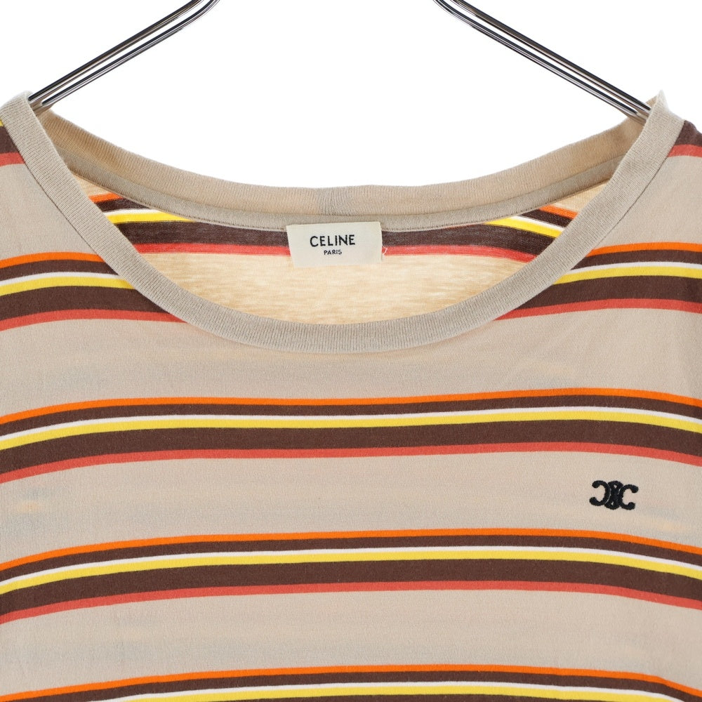 CELINE(セリーヌ) トリオンフ ロゴエンブロイダリー コットン ボーダー クルーネック半袖Tシャツ カットソー ベージュ 2X392305I