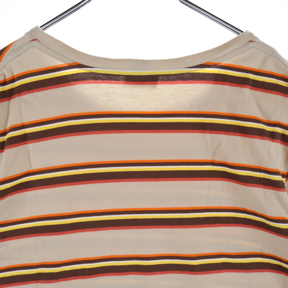 CELINE(セリーヌ) トリオンフ ロゴエンブロイダリー コットン ボーダー クルーネック半袖Tシャツ カットソー ベージュ 2X392305I