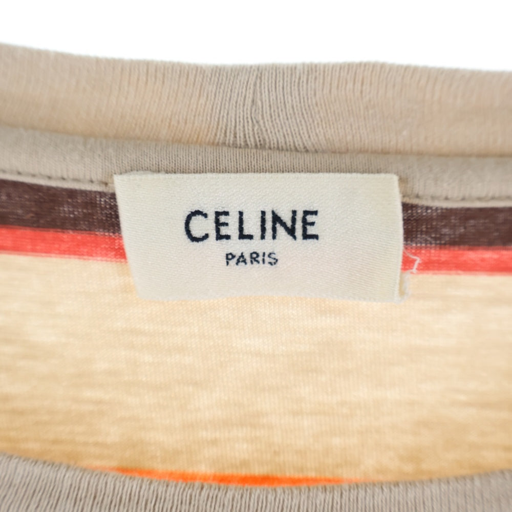 CELINE(セリーヌ) トリオンフ ロゴエンブロイダリー コットン ボーダー クルーネック半袖Tシャツ カットソー ベージュ 2X392305I
