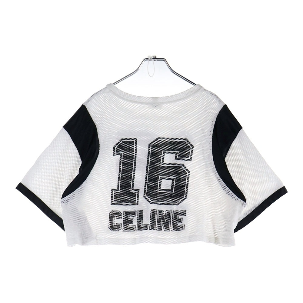 CELINE(セリーヌ) ナンバープリント メッシュ クロップド クルーネック半袖Tシャツ カットソー レディース ホワイト/ブラック 2X94D785T