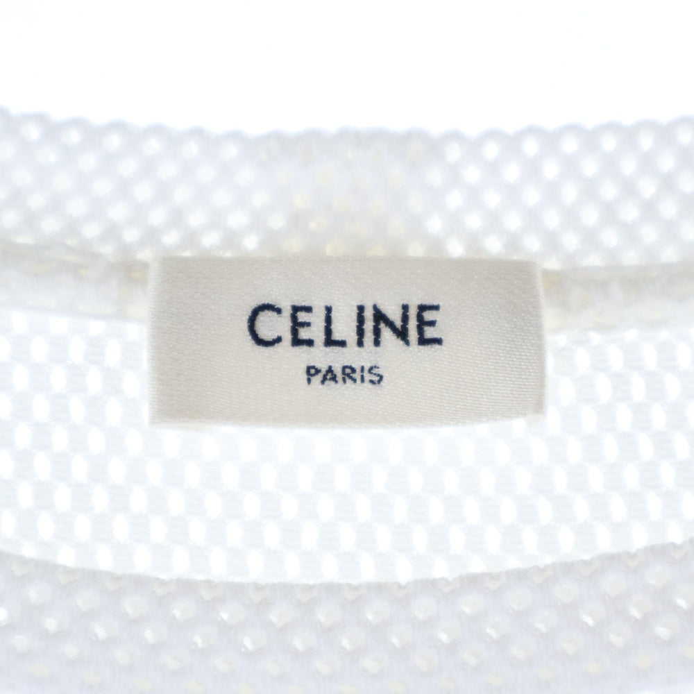 CELINE(セリーヌ) ナンバープリント メッシュ クロップド クルーネック半袖Tシャツ カットソー レディース ホワイト/ブラック 2X94D785T