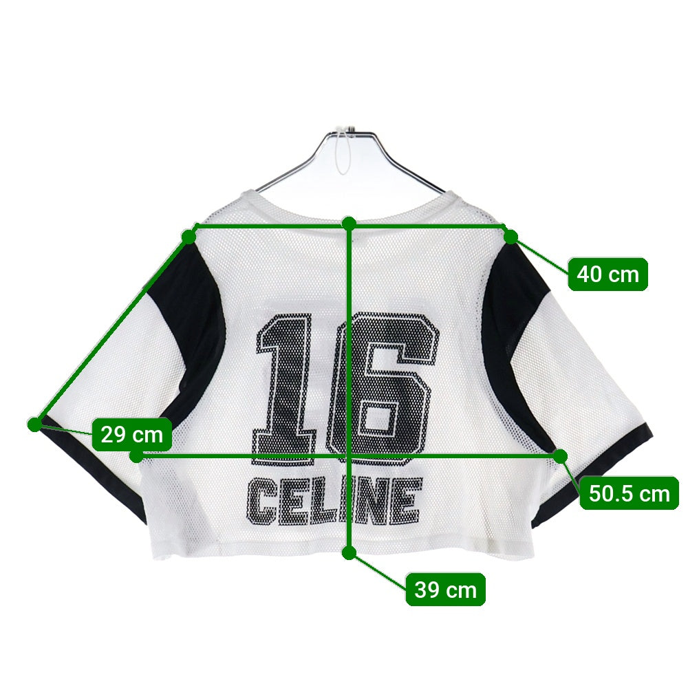 CELINE(セリーヌ) ナンバープリント メッシュ クロップド クルーネック半袖Tシャツ カットソー レディース ホワイト/ブラック 2X94D785T