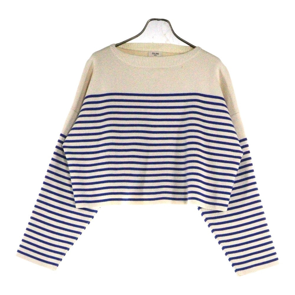 CELINE(セリーヌ) 22SS Boxy Mariniere Sweater in Striped Cotton ボクシーマルニエール クロップド クルーネックニット長袖セーター レディース アイボリー/ブルー 2A80L384N