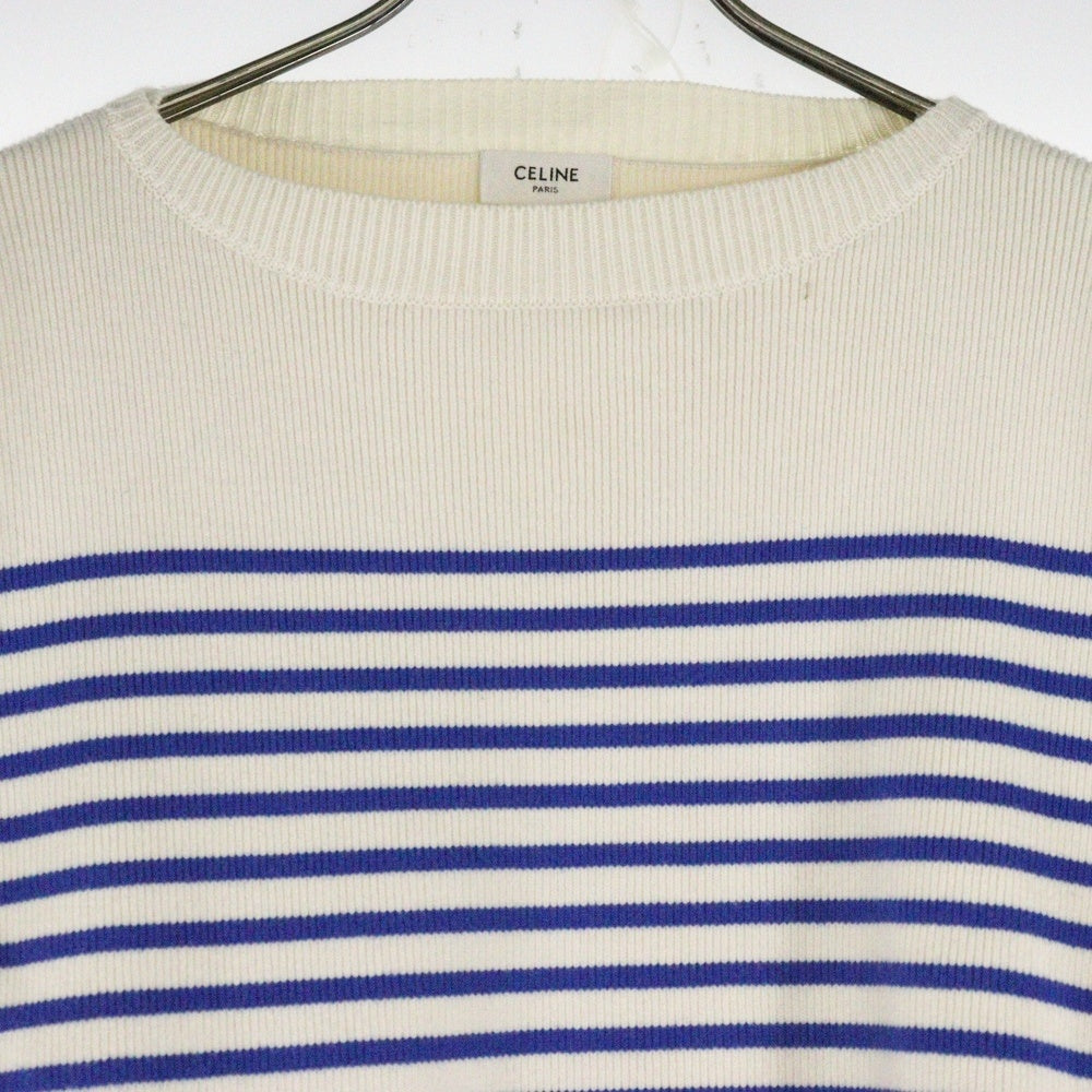 CELINE(セリーヌ) 22SS Boxy Mariniere Sweater in Striped Cotton ボクシーマルニエール クロップド クルーネックニット長袖セーター レディース アイボリー/ブルー 2A80L384N
