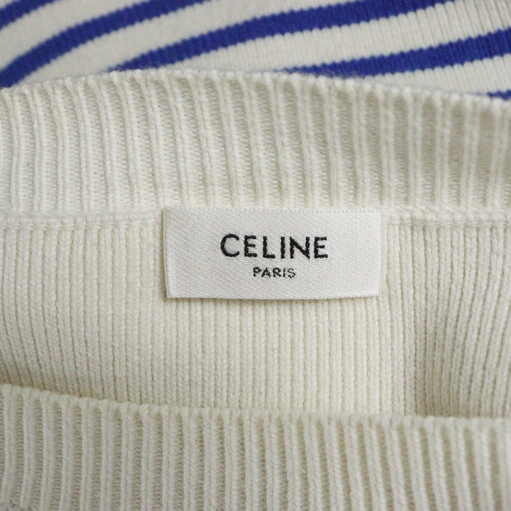 CELINE(セリーヌ) 22SS Boxy Mariniere Sweater in Striped Cotton ボクシーマルニエール クロップド クルーネックニット長袖セーター レディース アイボリー/ブルー 2A80L384N