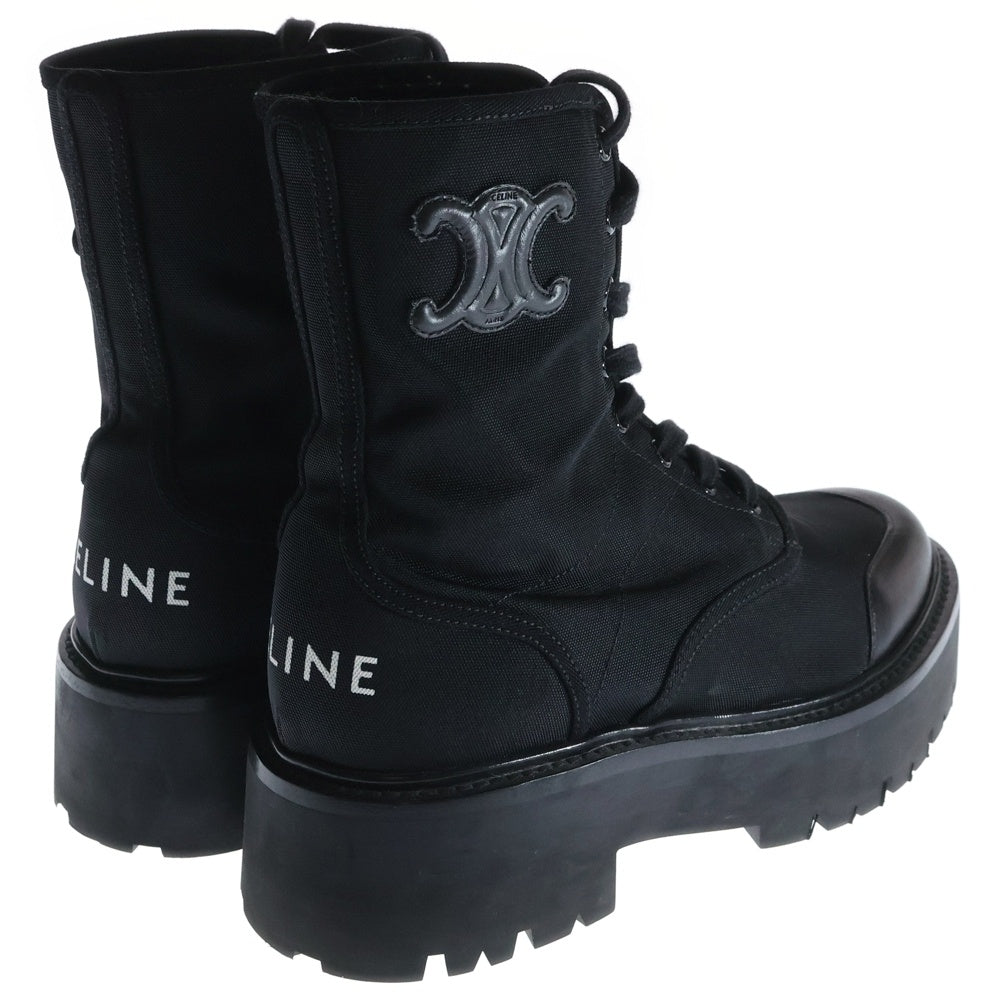 CELINE(セリーヌ) バルキー トリオンフ レザーパッチ ナイロン レースアップ ブーツ ブラック 345597004C