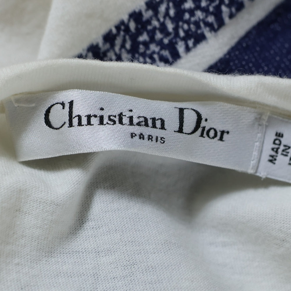 Christian Dior(クリスチャンディオール) シグネイチャーロゴ コットン クルーネック 半袖 Tシャツ カットソー レディース ホワイト/ネイビー 143T04A4043