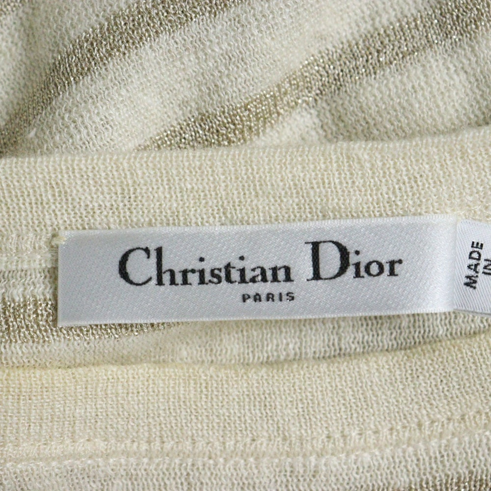 Christian Dior(クリスチャンディオール) J'A DIOR ATHENES MARINIERE リネン クルーネック ボーダー ニット セーター レディース ベージュ/ゴールド 214S97AT903