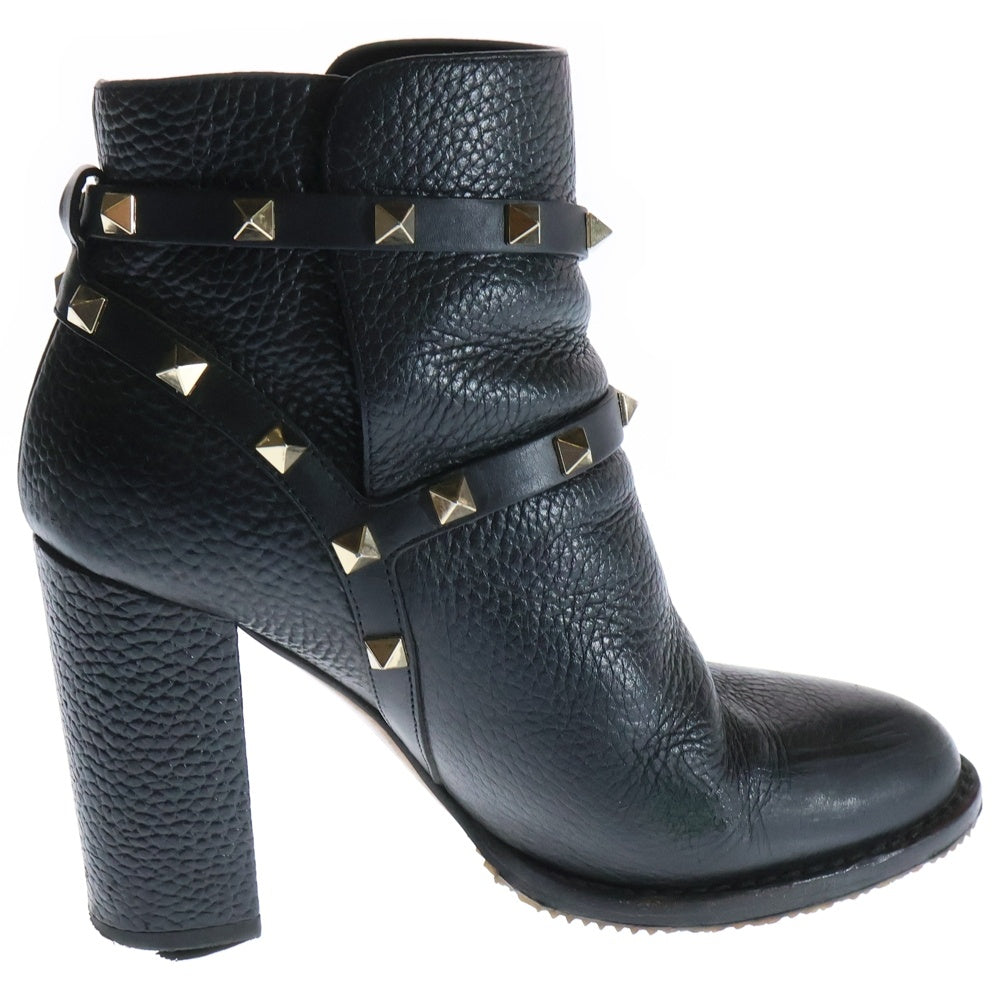 valentino garavan(ヴァレンティノガラヴァーニ) ロックスタッズ ベルト レザー ショート アンクル ブーツ レディース ブラック
