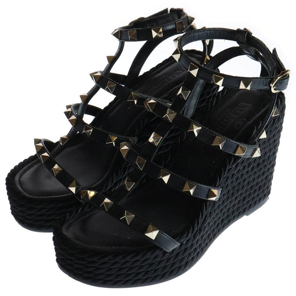valentino garavan(ヴァレンティノガラヴァーニ) ロックスタッズ ウェッジ 厚底サンダル レディース ブラック