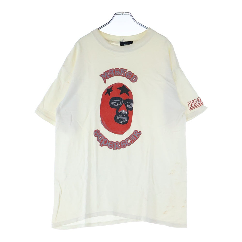 NO BRAND(ノーブランド) USA製 メキシコプロレス フェイスプリント 半袖Tシャツ ホワイト