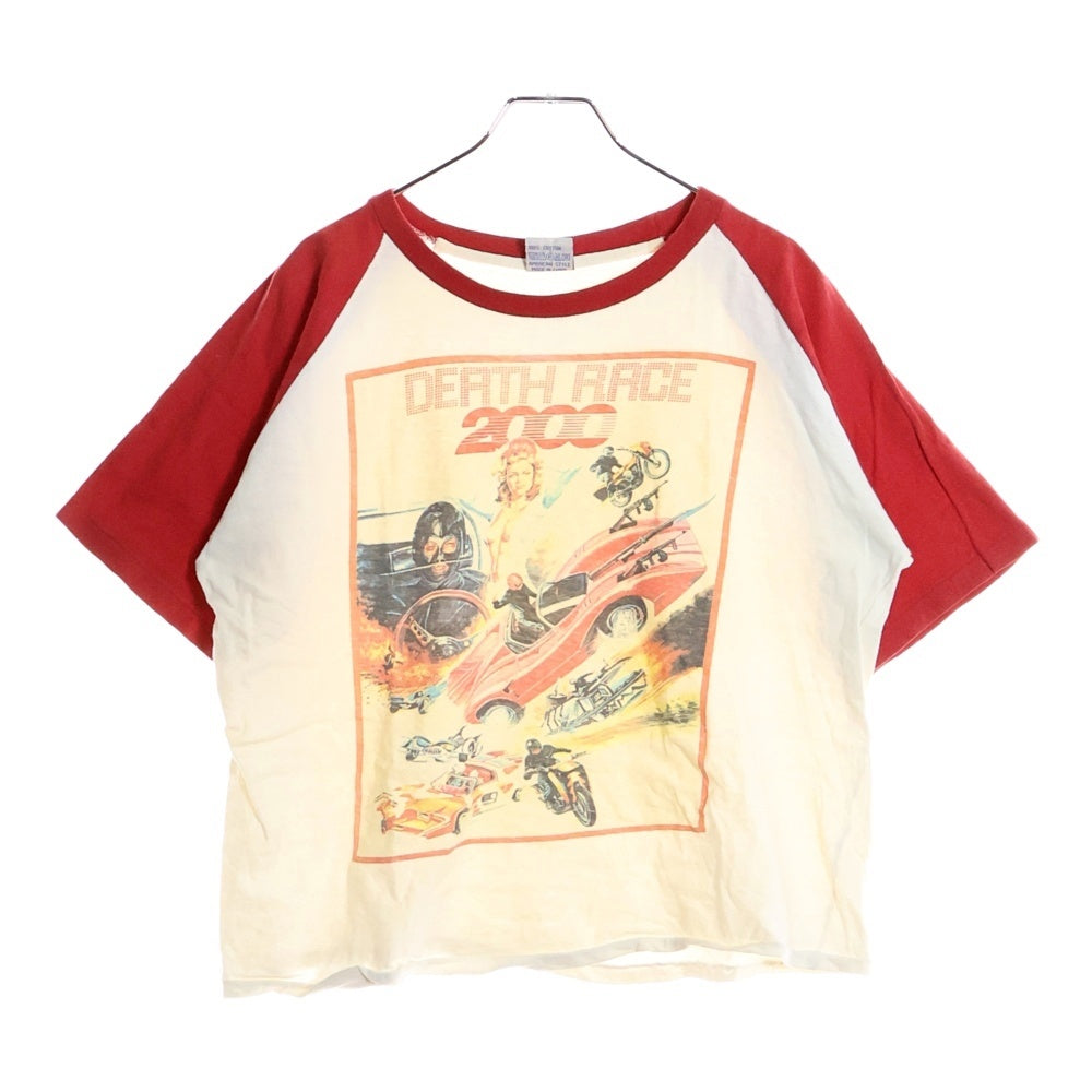 NO BRAND(ノーブランド) DEATH RACE 2000 ラグラン プリント 半袖Tシャツ レッド/ホワイト