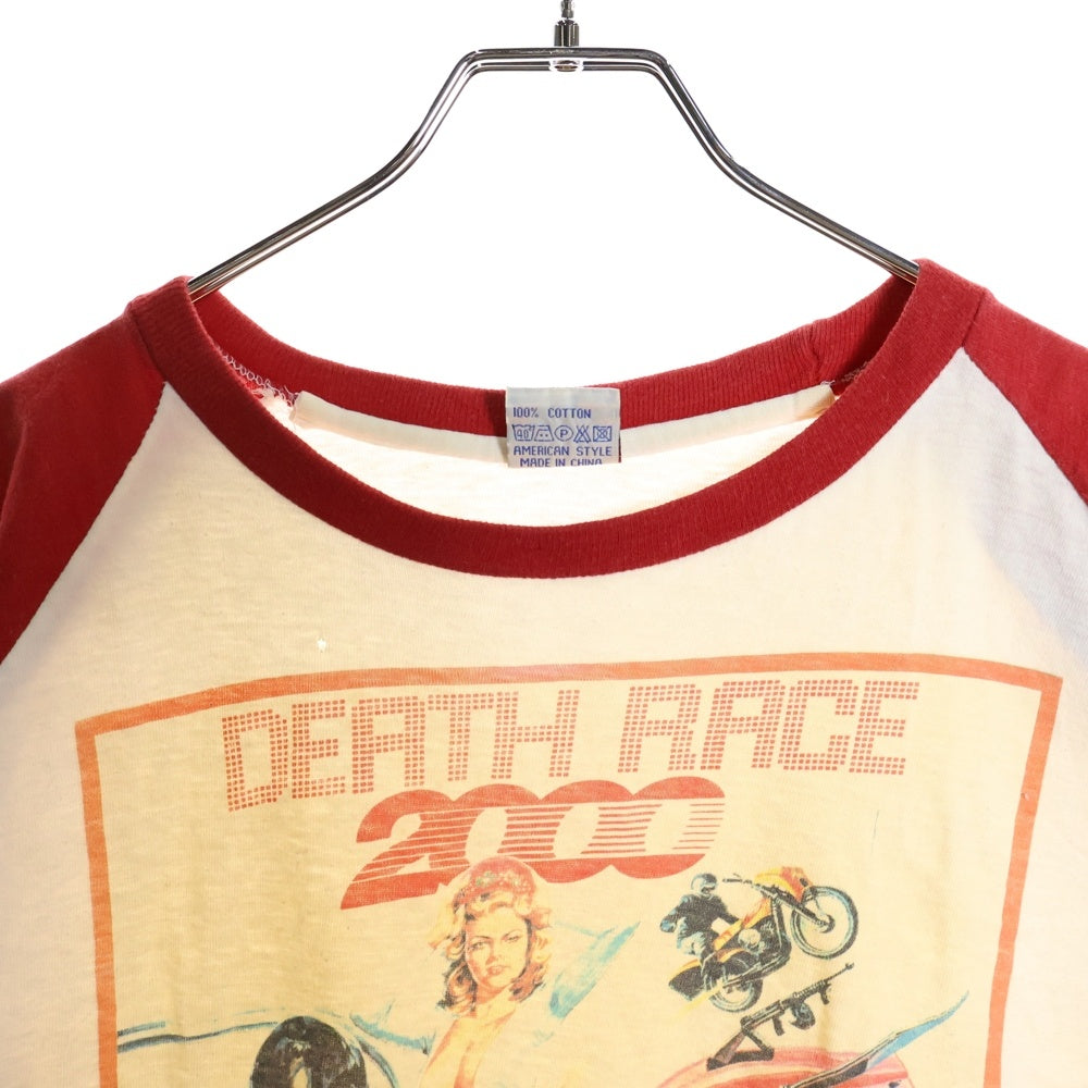 NO BRAND(ノーブランド) DEATH RACE 2000 ラグラン プリント 半袖Tシャツ レッド/ホワイト