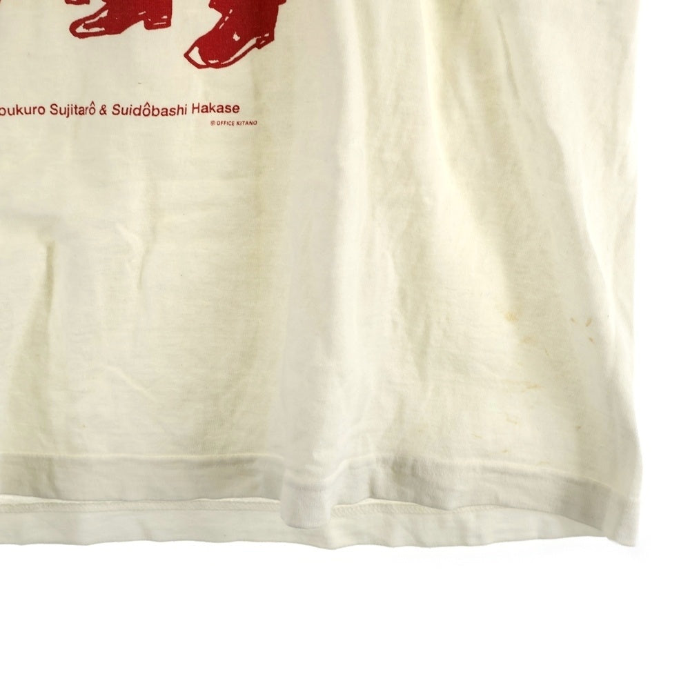 NO BRAND(ノーブランド) 浅草キッド 漫才プリント 半袖Tシャツ ホワイト/レッド