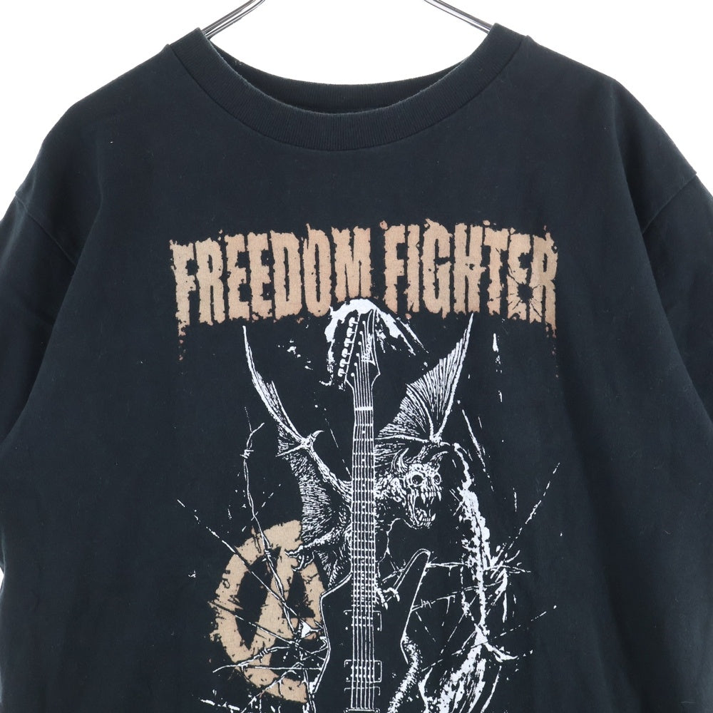 NO BRAND(ノーブランド) FREEDOM FIGHTER 両面プリント 半袖Tシャツ ブラック