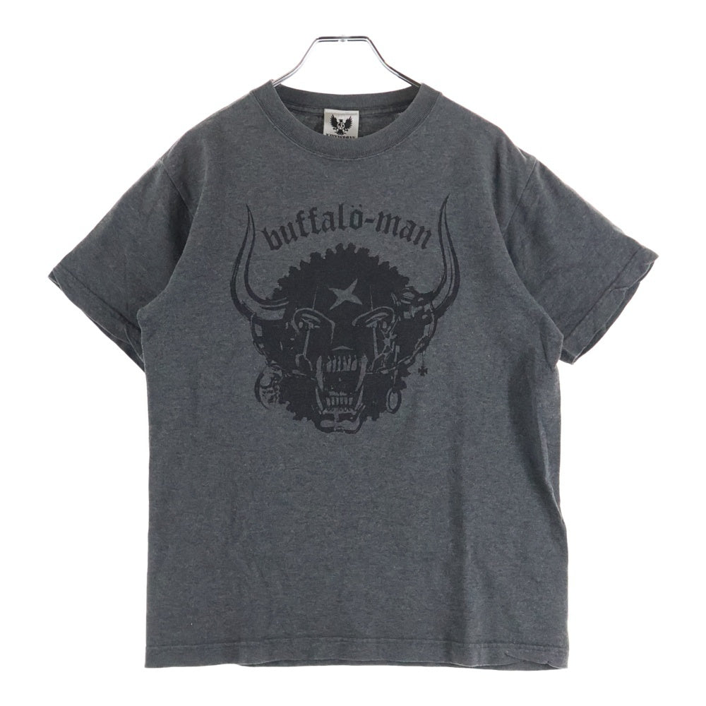 NO BRAND(ノーブランド) buffalo-man ヘッドプリント 半袖Tシャツ グレー