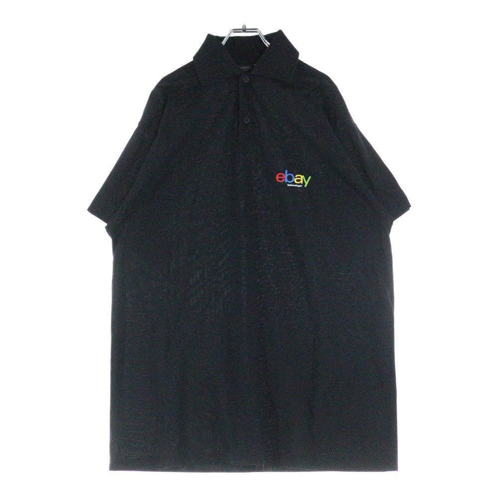 BALENCIAGA(バレンシアガ) 24AW ×ebay OVERSIZED POLO イーベイ ロゴプリント オーバーサイズ 半袖ポロシャツ ブラック 817418
