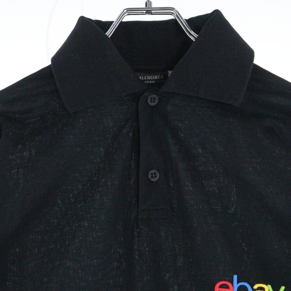 BALENCIAGA(バレンシアガ) 24AW ×ebay OVERSIZED POLO イーベイ ロゴプリント オーバーサイズ 半袖ポロシャツ ブラック 817418
