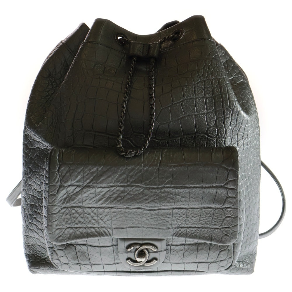 CHANEL(シャネル) SILVER CROC EMBOSSED LEATHER BACK PACK クロコレザー ココマーク リュック バックパック シルバー 28番台
