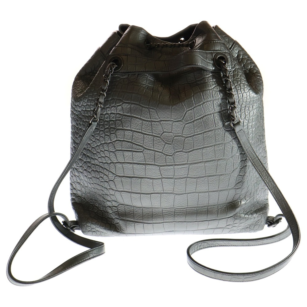 CHANEL(シャネル) SILVER CROC EMBOSSED LEATHER BACK PACK クロコレザー ココマーク リュック バックパック シルバー 28番台