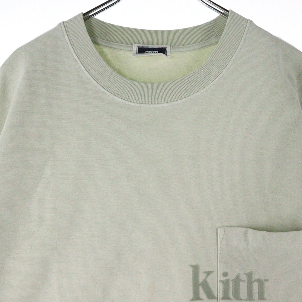 KITH(キス) USA Quinn Pocket Tee フロッキーロゴ フロントポケット クルーネック 半袖Tシャツ カットソー パステルグリーン KHM031882