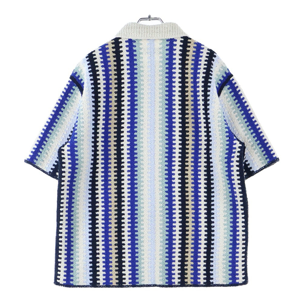 KITH(キス) 25SS Keyon Crochet Pullover キーオン クロッシェ プルオーバーニット半袖シャツ ブルー/ホワイト 25-071-060-0010
