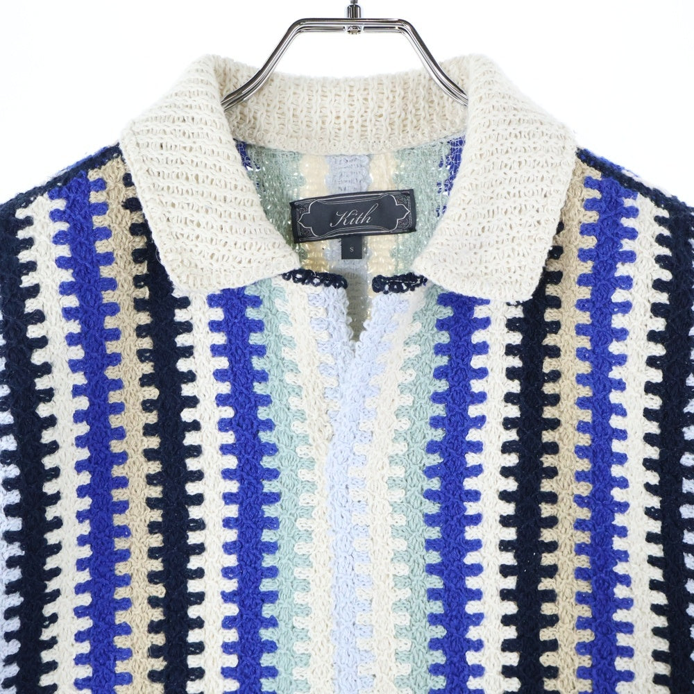 KITH(キス) 25SS Keyon Crochet Pullover キーオン クロッシェ プルオーバーニット半袖シャツ ブルー/ホワイト 25-071-060-0010