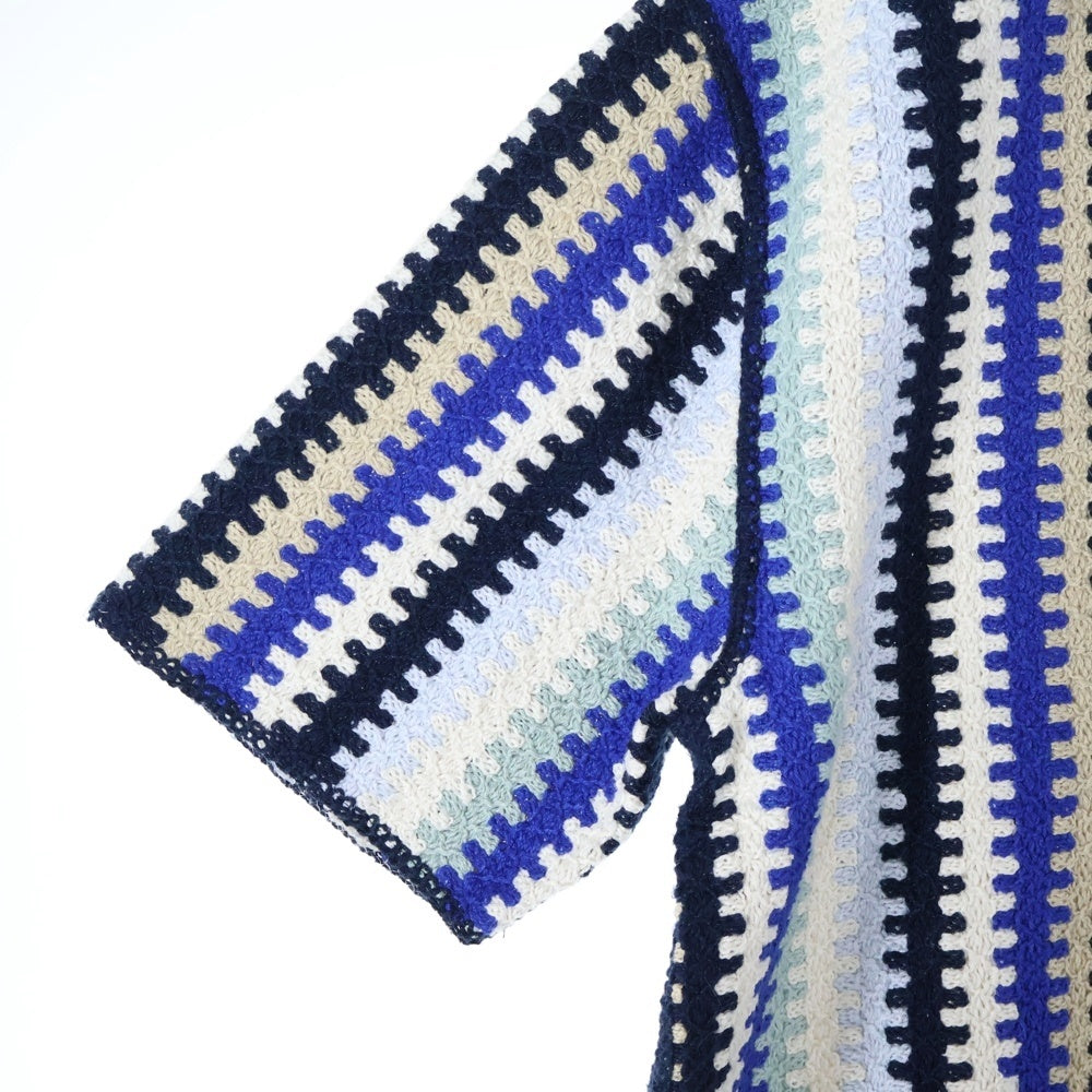 KITH(キス) 25SS Keyon Crochet Pullover キーオン クロッシェ プルオーバーニット半袖シャツ ブルー/ホワイト 25-071-060-0010