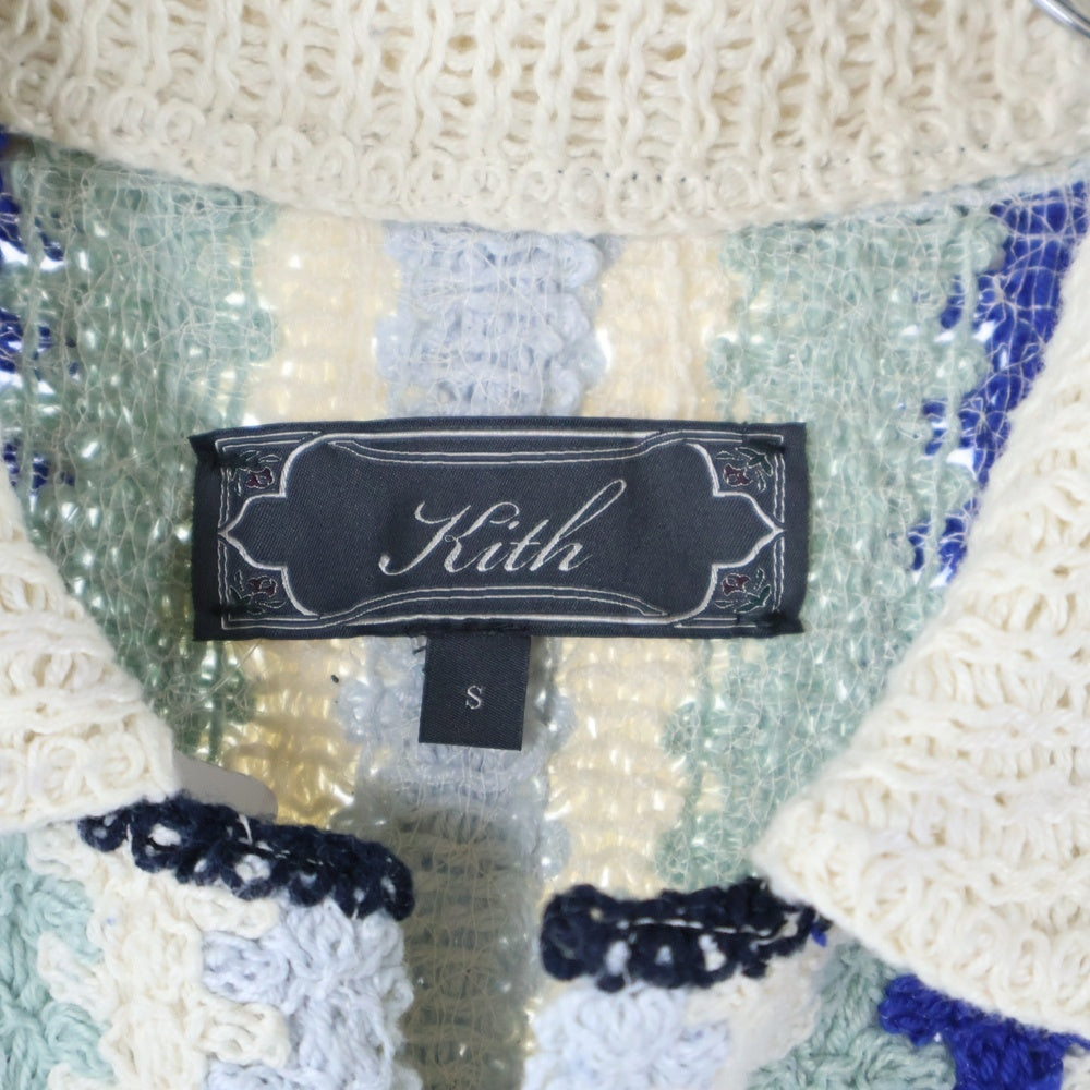KITH(キス) 25SS Keyon Crochet Pullover キーオン クロッシェ プルオーバーニット半袖シャツ ブルー/ホワイト 25-071-060-0010