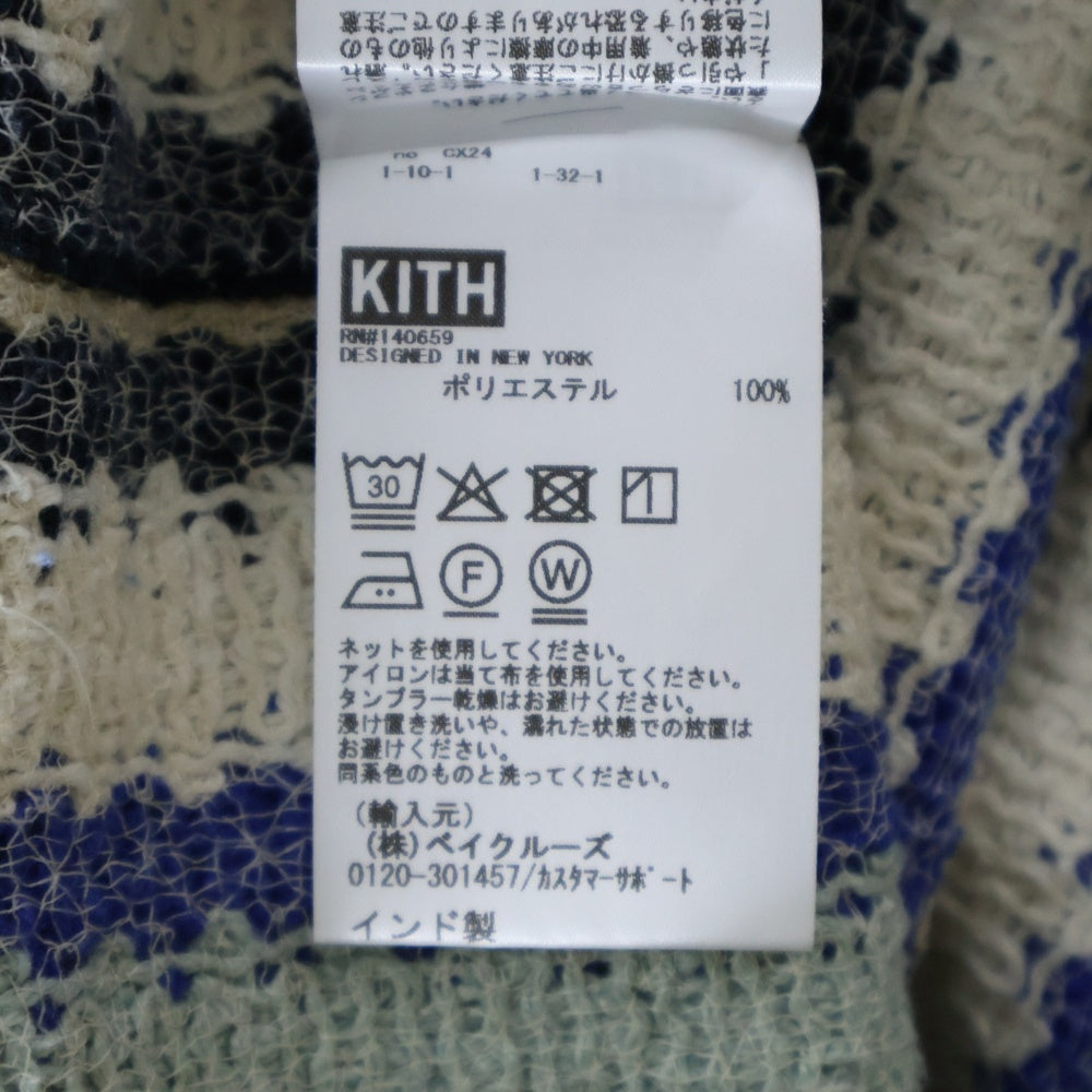 KITH(キス) 25SS Keyon Crochet Pullover キーオン クロッシェ プルオーバーニット半袖シャツ ブルー/ホワイト 25-071-060-0010