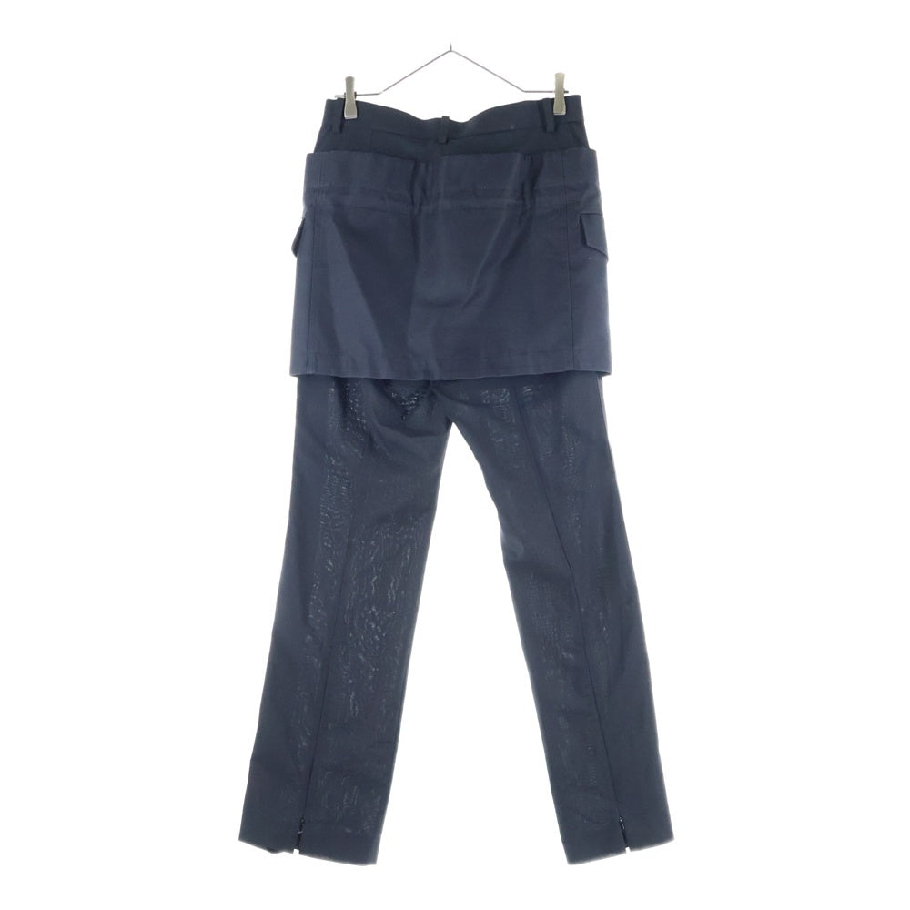 Sacai(サカイ) 23SS スカートレイヤード ノータック サイドライン ウール スラックスパンツ ブラック レディース 23-06612