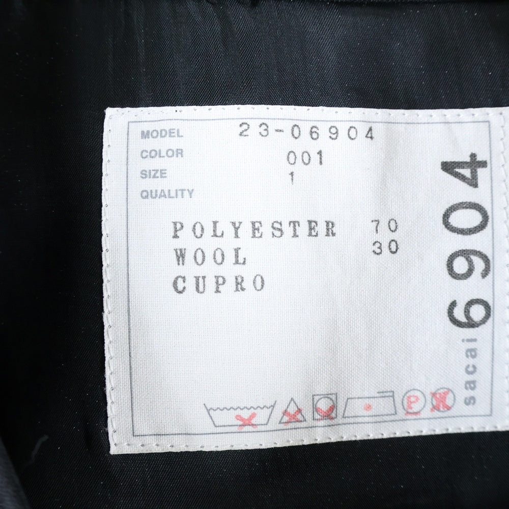 Sacai(サカイ) 23SS SUITING PULLOVER スーチング プルオーバー ドッキング 胸ポケット ショルダージップ 半袖Tシャツ ブラック レディース 23-06904
