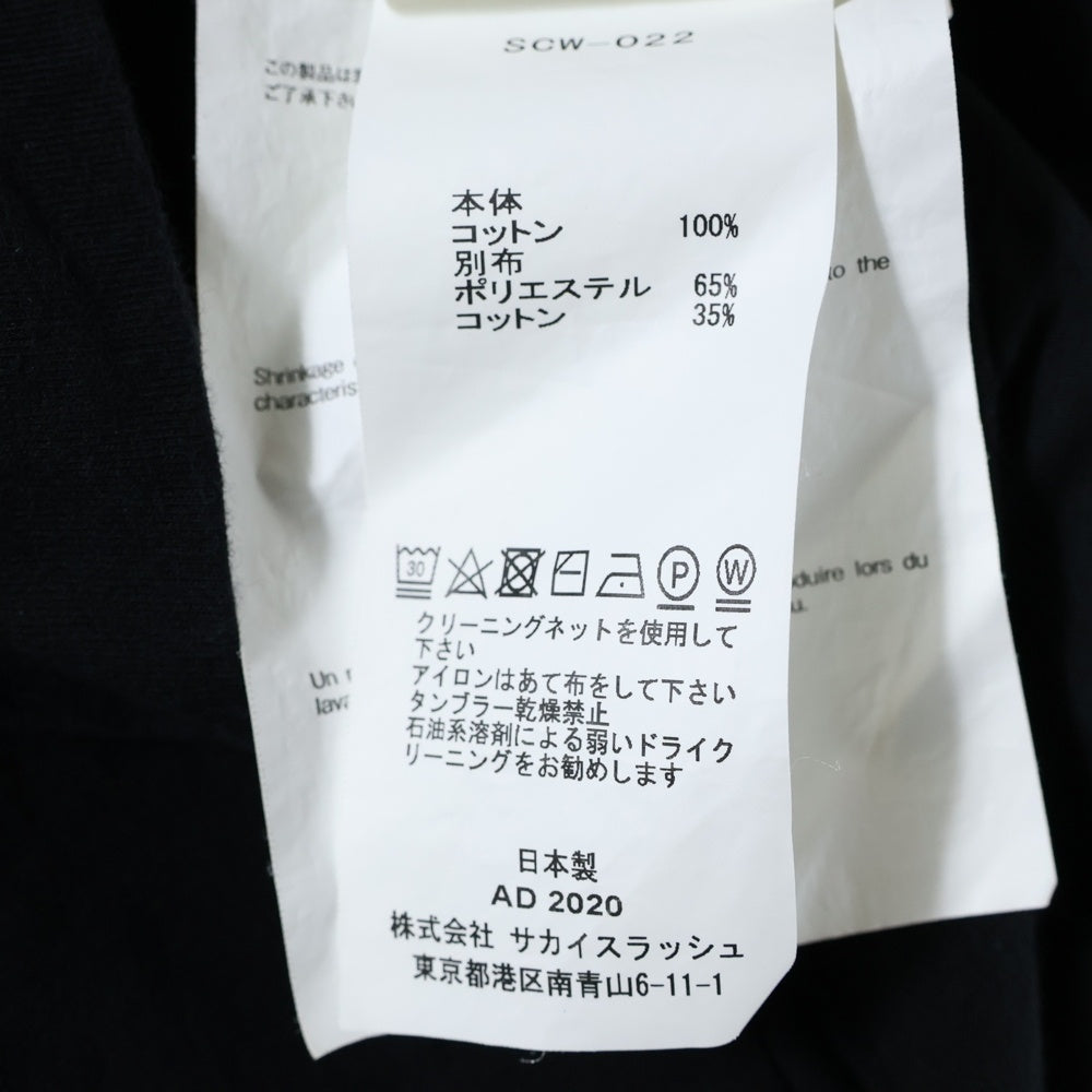 Sacai(サカイ) ドッキング 胸ポケット バックボタン カットソー 半袖Tシャツ ブラック レディース SCW-022