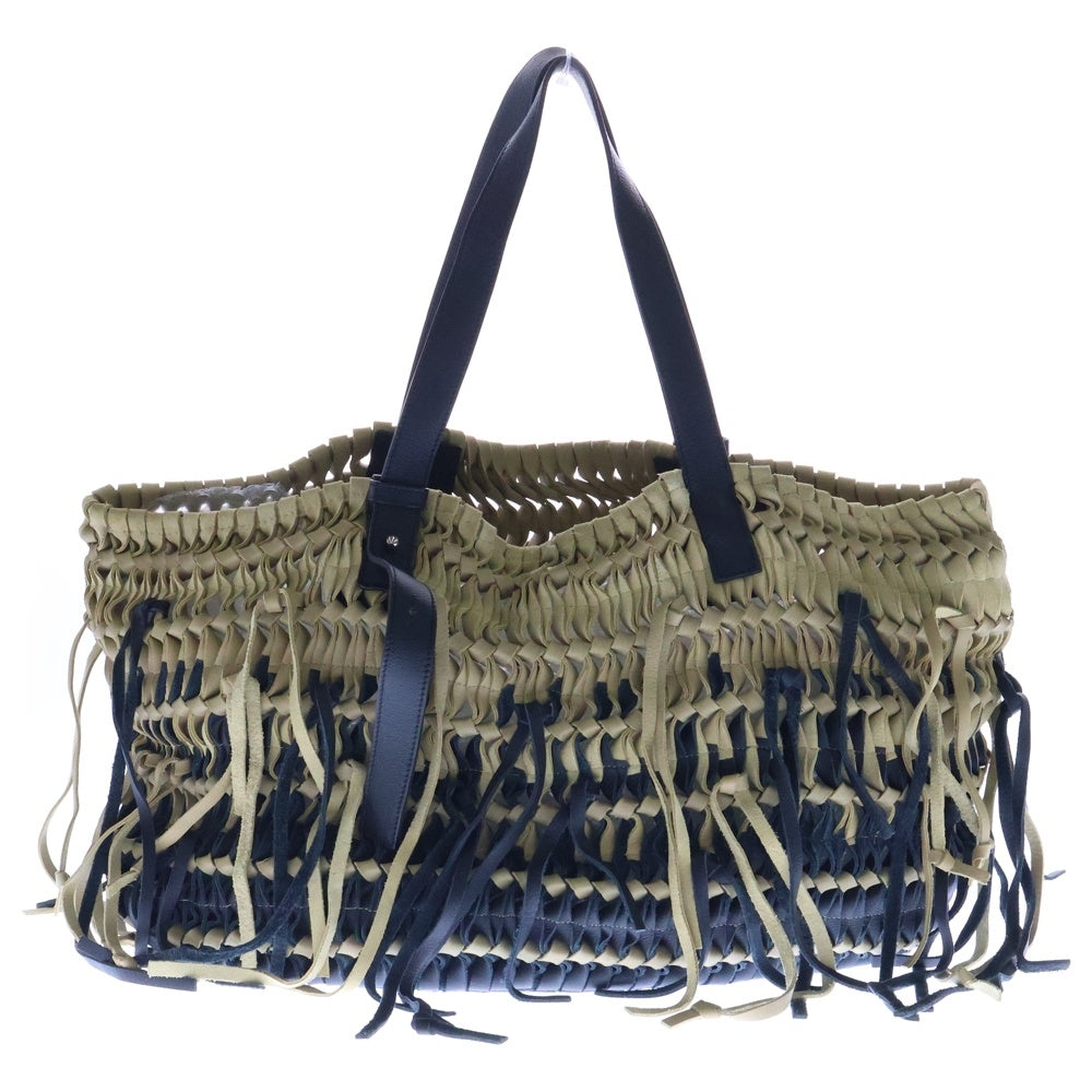 LOEWE(ロエベ) BOLSO WOVEN ボルソ ウーヴン フリンジ レザー ロゴデザイン トートバッグ ブラック/ベージュ