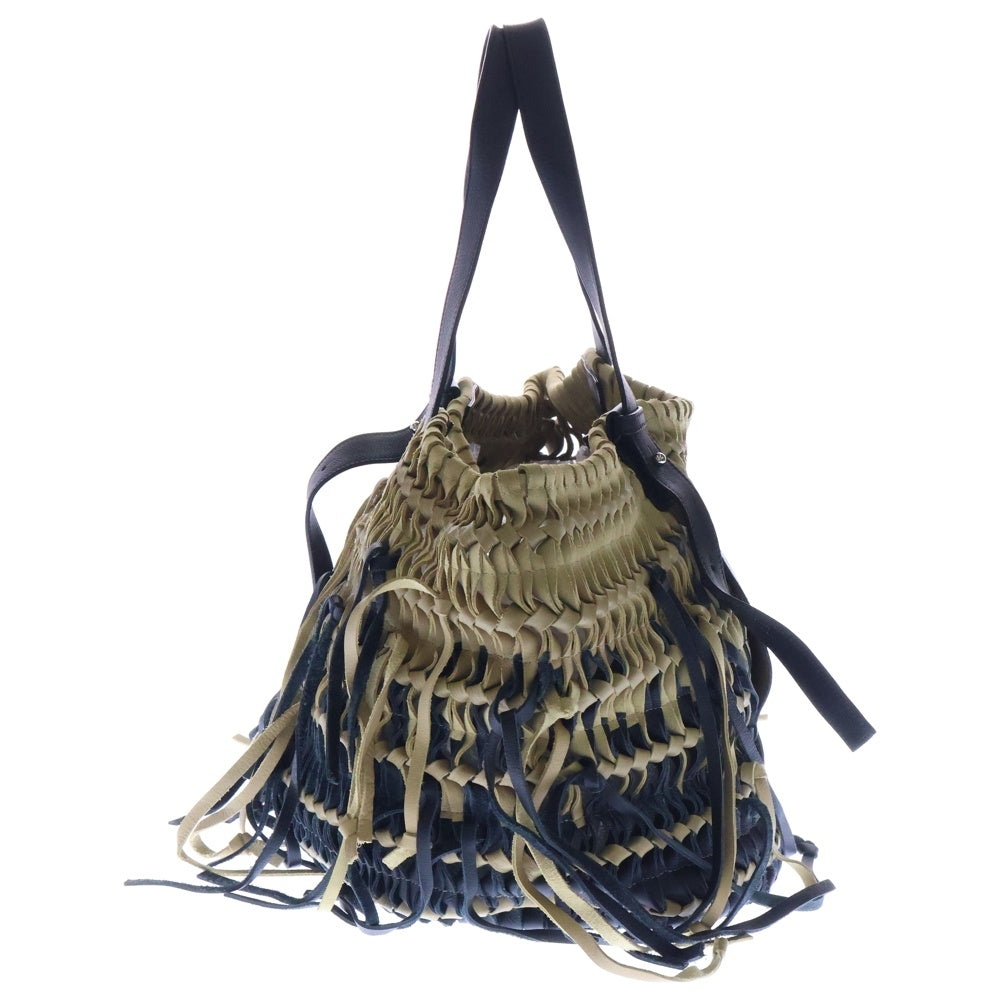 LOEWE(ロエベ) BOLSO WOVEN ボルソ ウーヴン フリンジ レザー ロゴデザイン トートバッグ ブラック/ベージュ