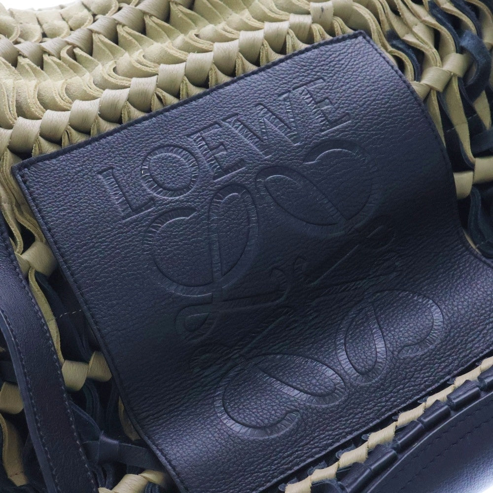 LOEWE(ロエベ) BOLSO WOVEN ボルソ ウーヴン フリンジ レザー ロゴデザイン トートバッグ ブラック/ベージュ