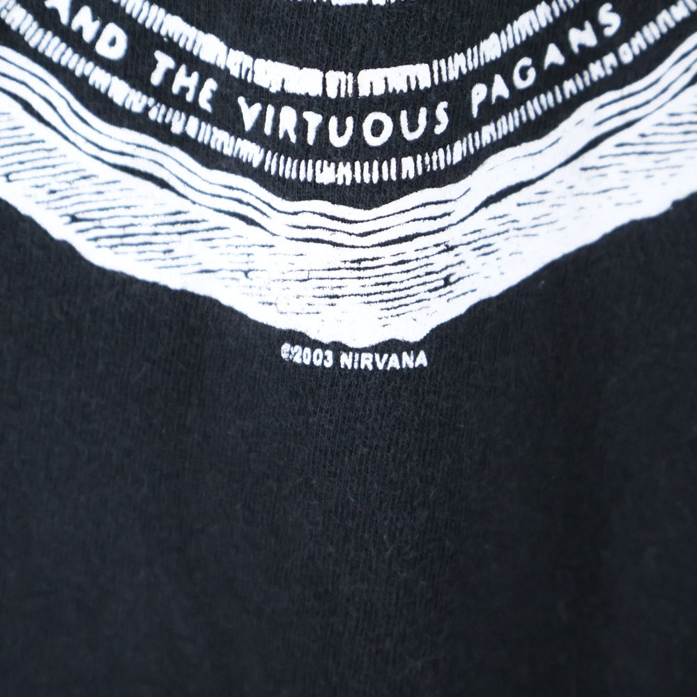 VINTAGE(ヴィンテージ) 00S NIRVANA VESTIBULE M&O メキシコ製 ニルヴァーナ ヴェスティバル フロントプリント 半袖Tシャツ カットソー ブラック