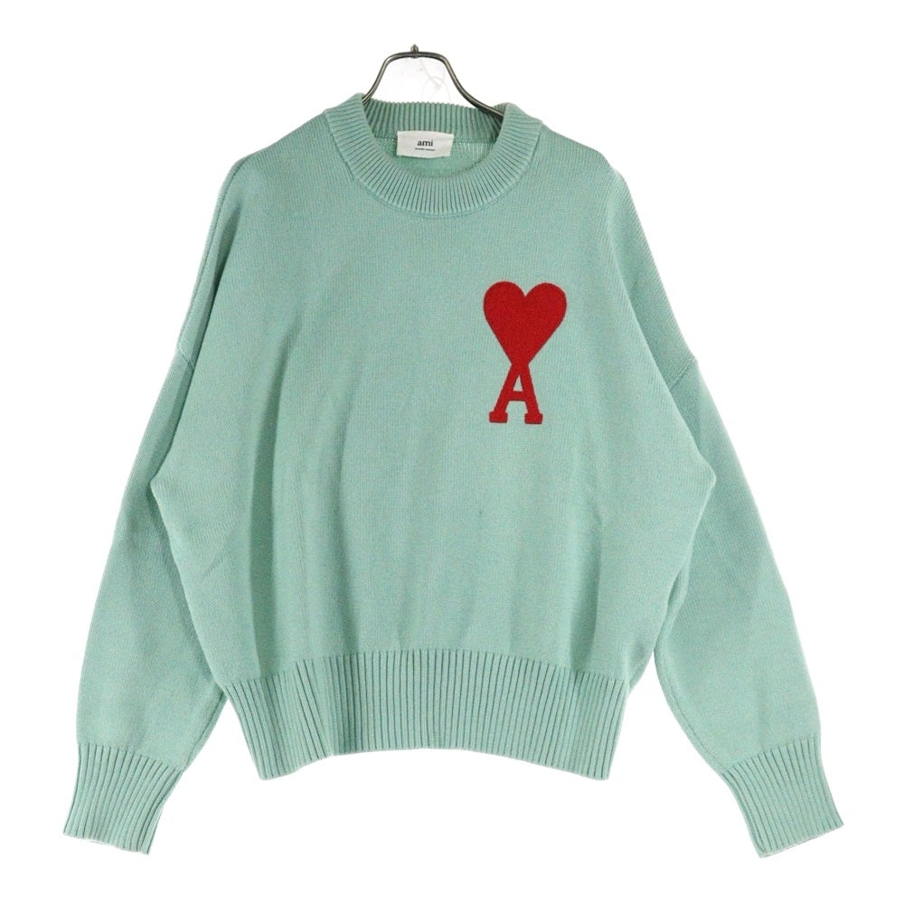 AMI Alexandre Mattiussi(アミアレクサンドルマテュッシ) BIG HEART INTARSIA OVERSIZE KNIT ビッグハート インターシャ オーバーサイズ ニット セーター グリーン E21HK009.016