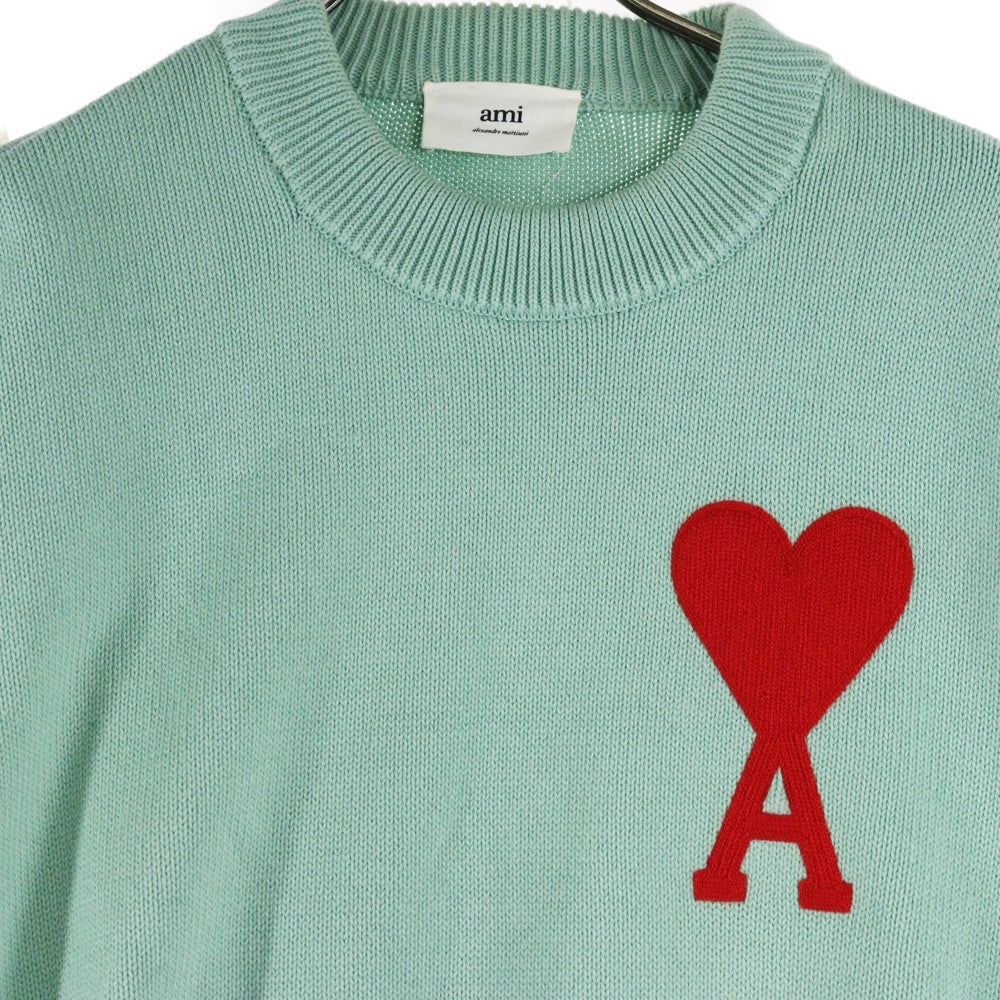 AMI Alexandre Mattiussi(アミアレクサンドルマテュッシ) BIG HEART INTARSIA OVERSIZE KNIT ビッグハート インターシャ オーバーサイズ ニット セーター グリーン E21HK009.016