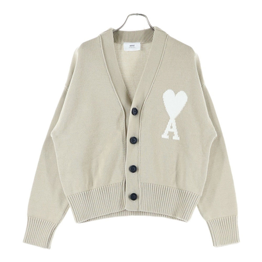 AMI Alexandre Mattiussi(アミアレクサンドルマテュッシ) BIG HEART KNIT CARDIGAN ビッグハートロゴ ニットカーディガン ベージュ E22UKC003.016