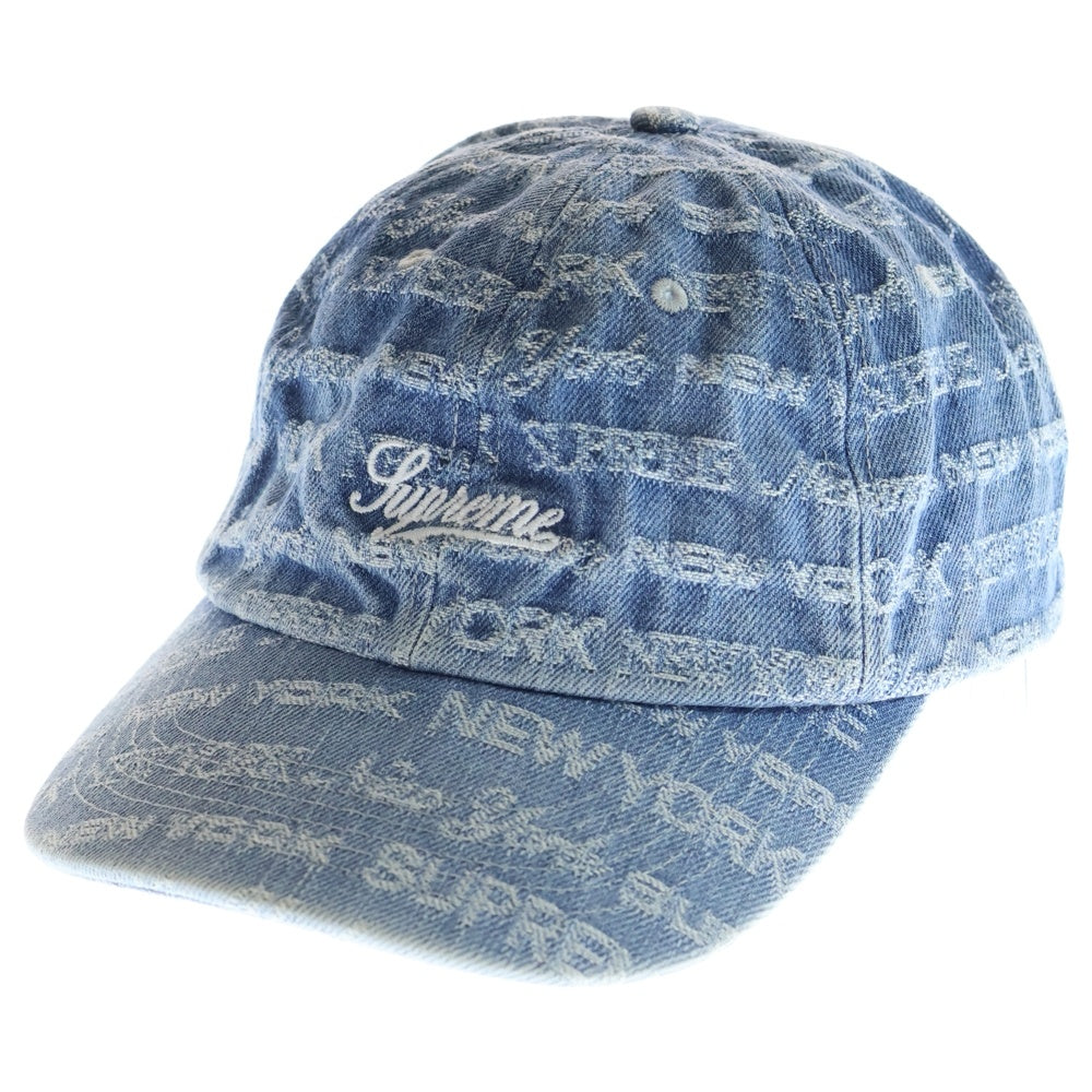 SUPREME(シュプリーム) 22AW Multi Type Jacquard Denim 6-Panel マルチタイプジャガード ロゴ総柄 6パネル デニム キャップ 帽子 インディゴブルー