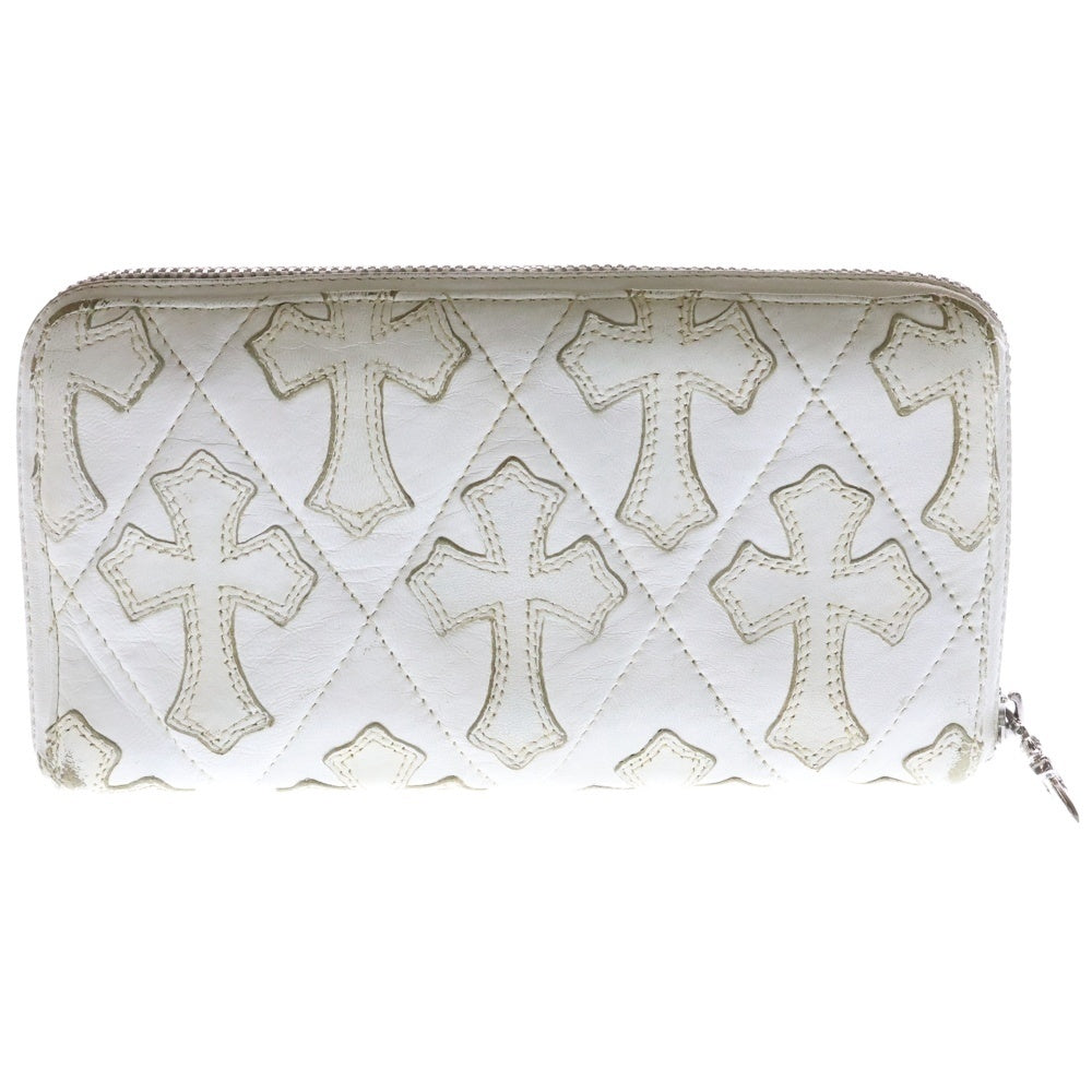 CHROME HEARTS(クロムハーツ) REC F ZIP/QUILTED クロスパッチ キルティングレザーウォレット 財布 ホワイト