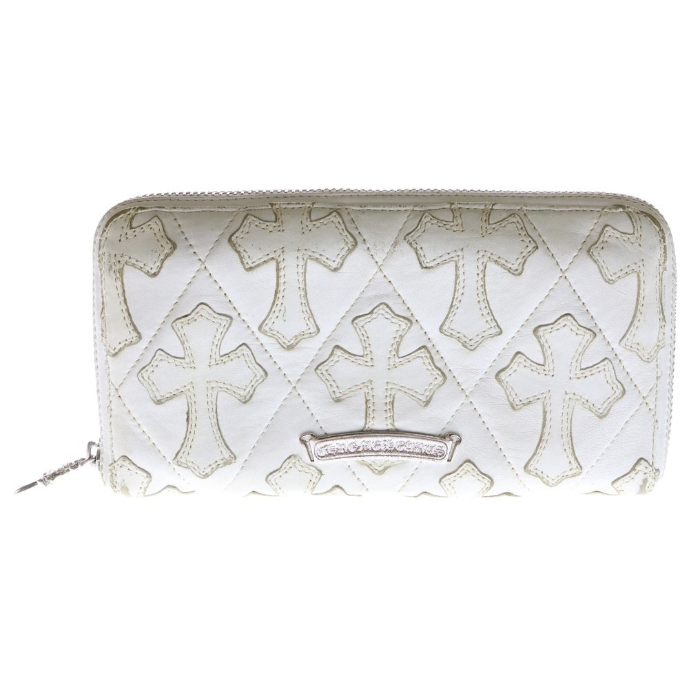 CHROME HEARTS(クロムハーツ) REC F ZIP/QUILTED クロスパッチ キルティングレザーウォレット 財布 ホワイト