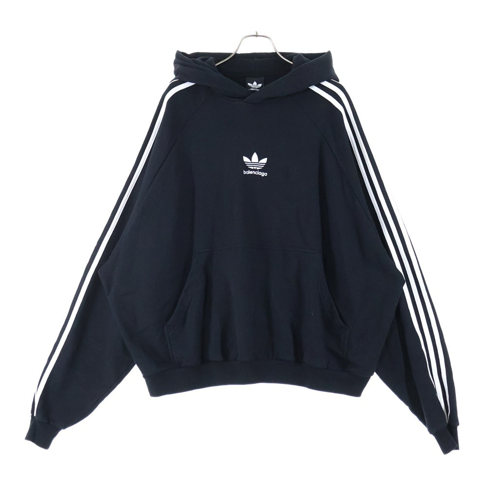 BALENCIAGA(バレンシアガ) 22AW ×adidas Hoodie Large Fit アディダス ロゴラージフィット プルオーバーフーディ スウェットパーカー ブラック 729322 TNVN2