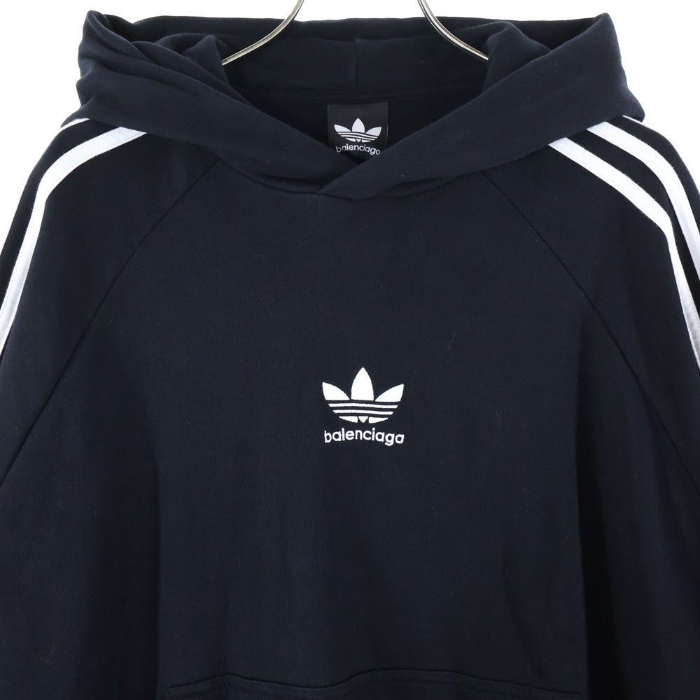 BALENCIAGA(バレンシアガ) 22AW ×adidas Hoodie Large Fit アディダス ロゴラージフィット プルオーバーフーディ スウェットパーカー ブラック 729322 TNVN2