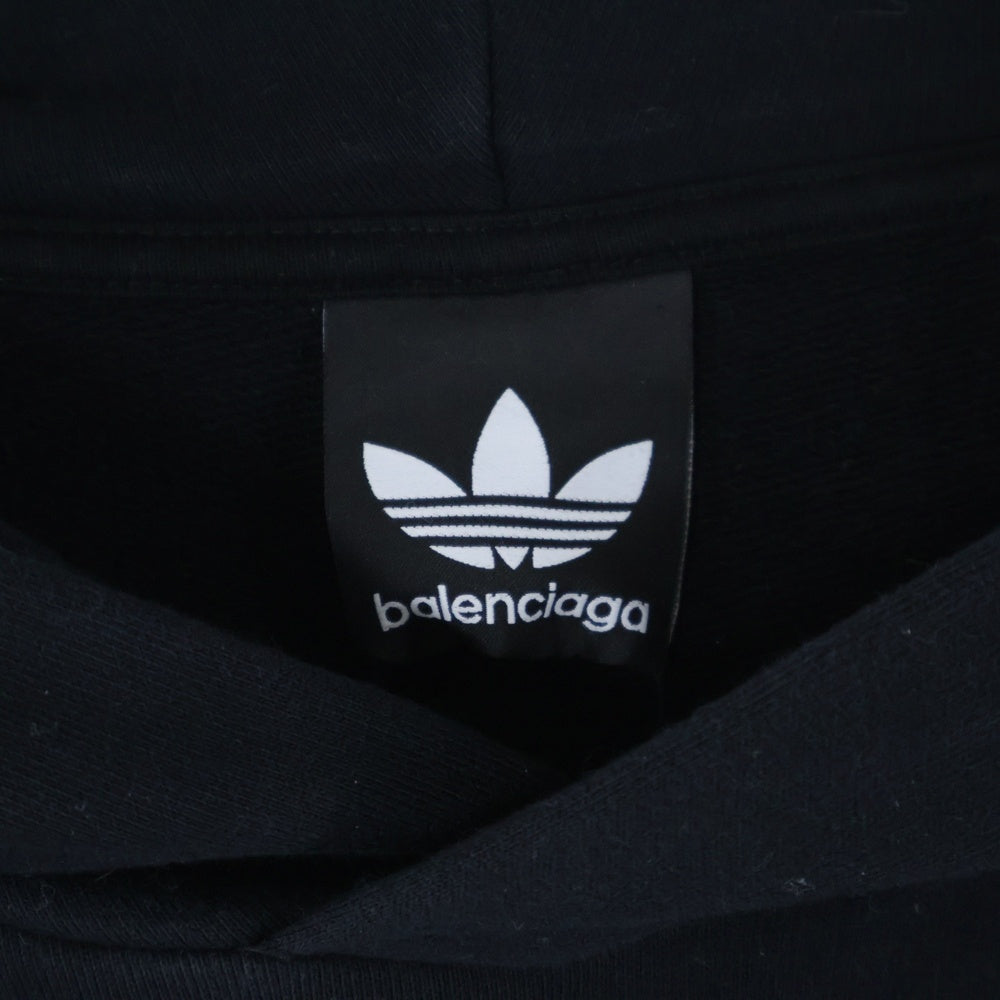 BALENCIAGA(バレンシアガ) 22AW ×adidas Hoodie Large Fit アディダス ロゴラージフィット プルオーバーフーディ スウェットパーカー ブラック 729322 TNVN2