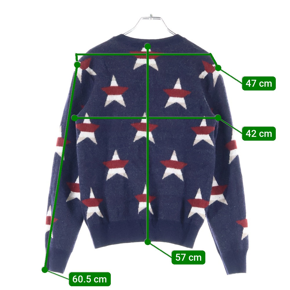 MAISON KITSUNE(メゾンキツネ) 17AW イタリア製 ボーダースター クルーネック カシミア混 ウールニット セーター ネイビー FW17M616