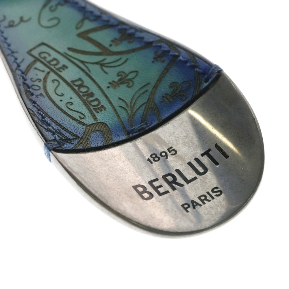 Berluti(ベルルッティ) スクリットレザー カリグラフィ メタルシューホーン 靴べら キーリング ブルー/シルバー